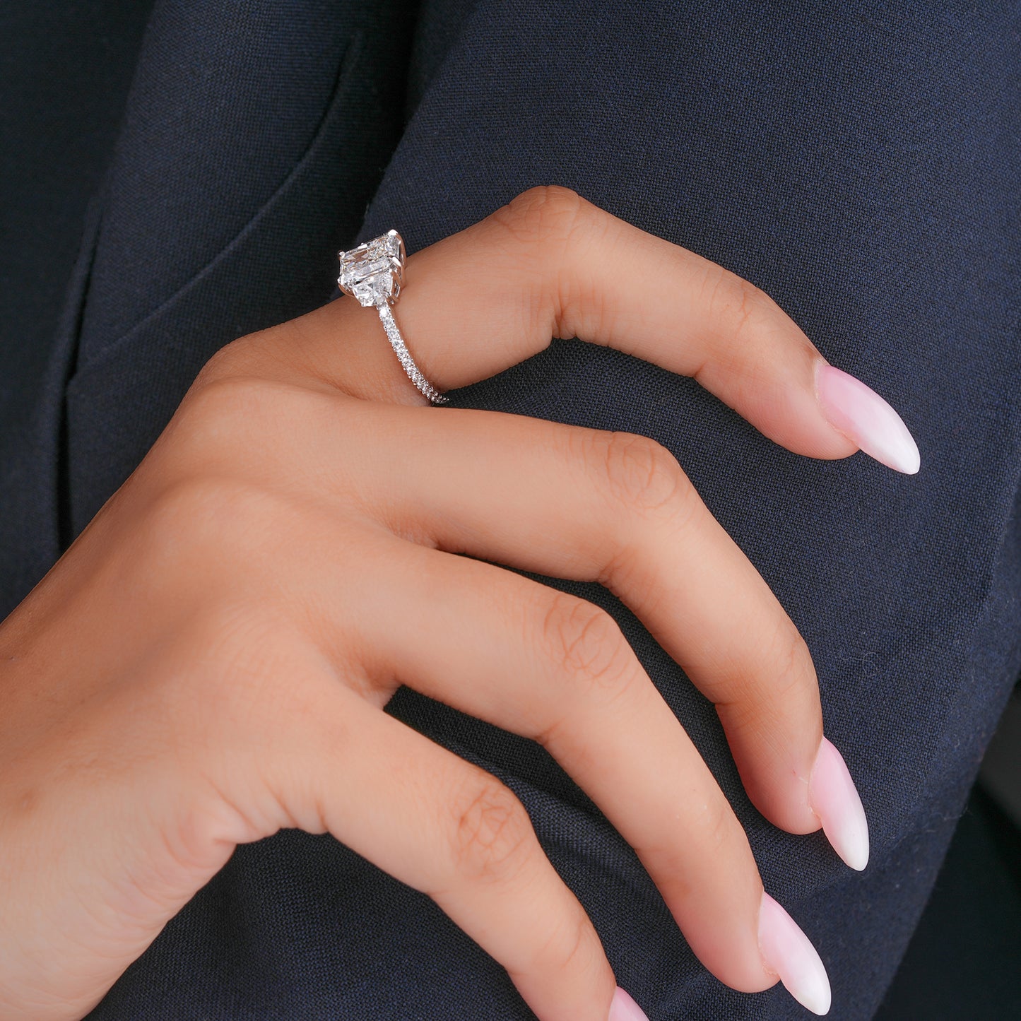 1.50 Ct Radiant Cut Lab Grown Diamond Three Stone Ring