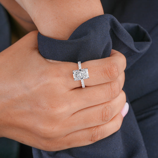 4.00 CT Elongated Cushion Lab Grown Diamond Hidden Halo Pave Set Engagement ring