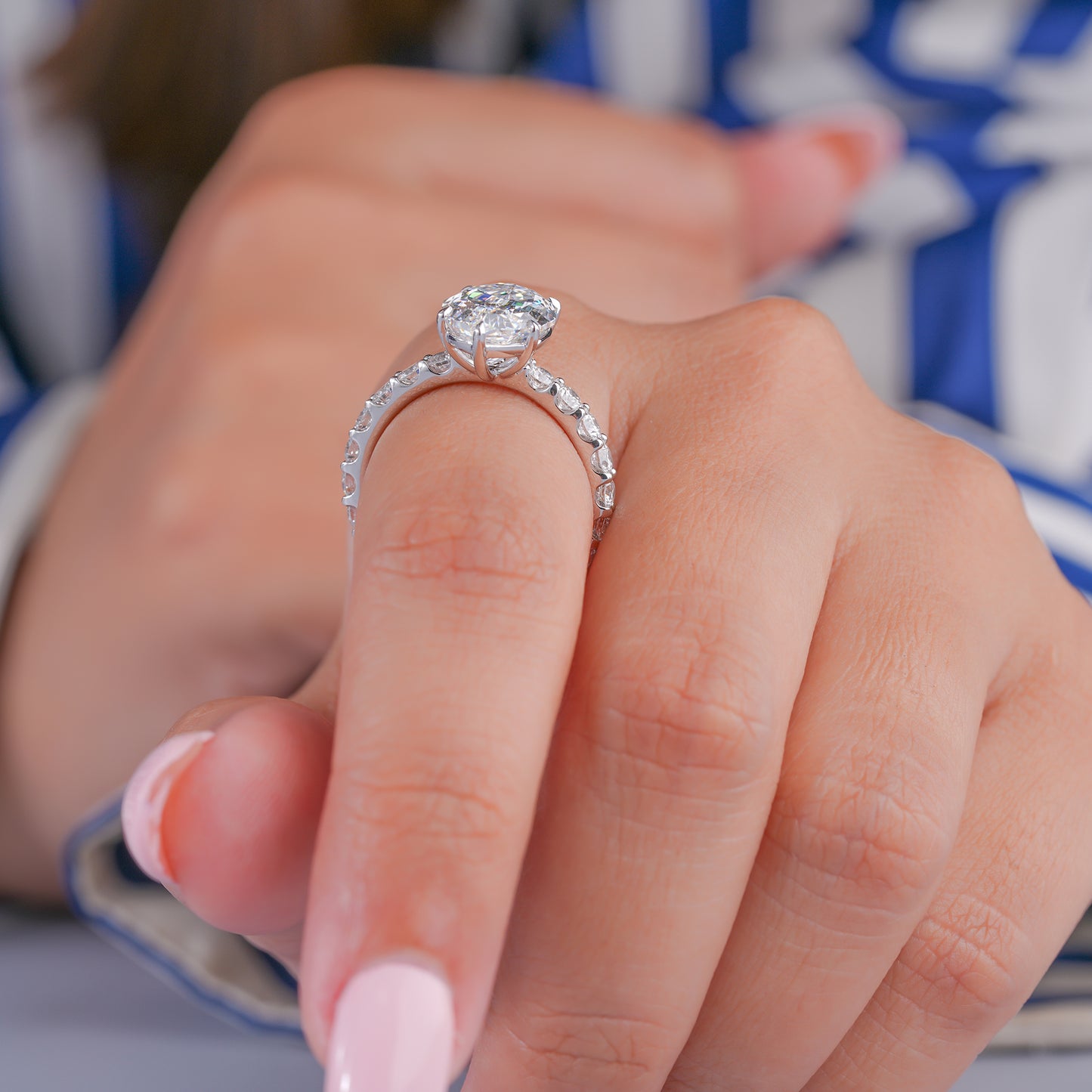 4.00 CT Oval Lab Grown Diamond Pave 6 Prong Ring Unique Ring
