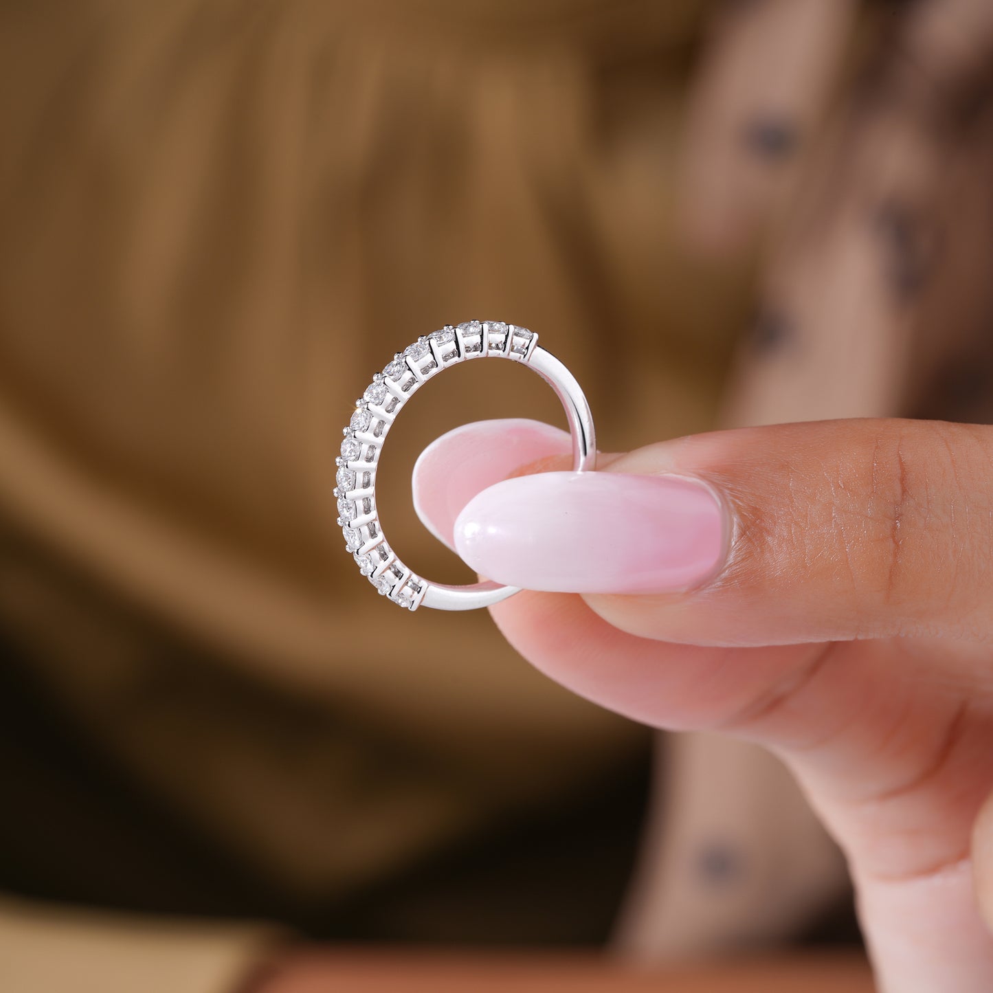 0.50 TCW Round Cut Lab Grown Diamond Prong Set CVD Wedding band