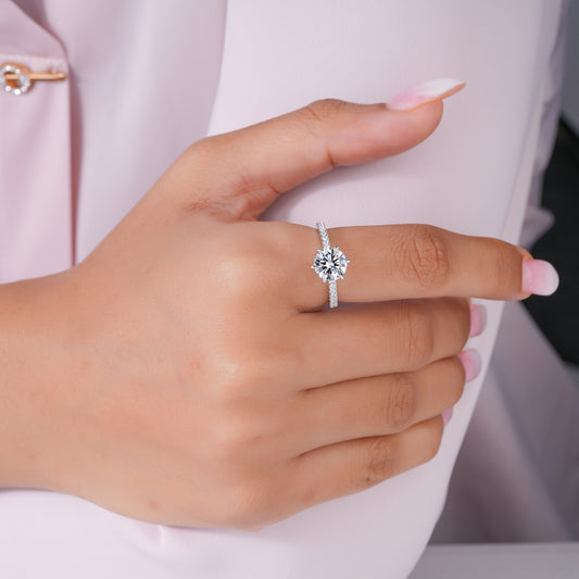 2.00 Ct Round Lab Grown Diamond , Pave Band Engagement Ring