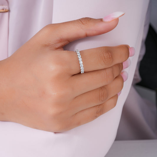 0.7 TCW Round Cut Diamond Wedding Band | Stackable Half Eternity band