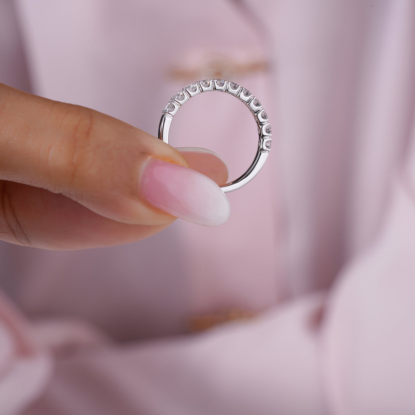 0.7 TCW Round Cut Diamond Wedding Band | Stackable Half Eternity band
