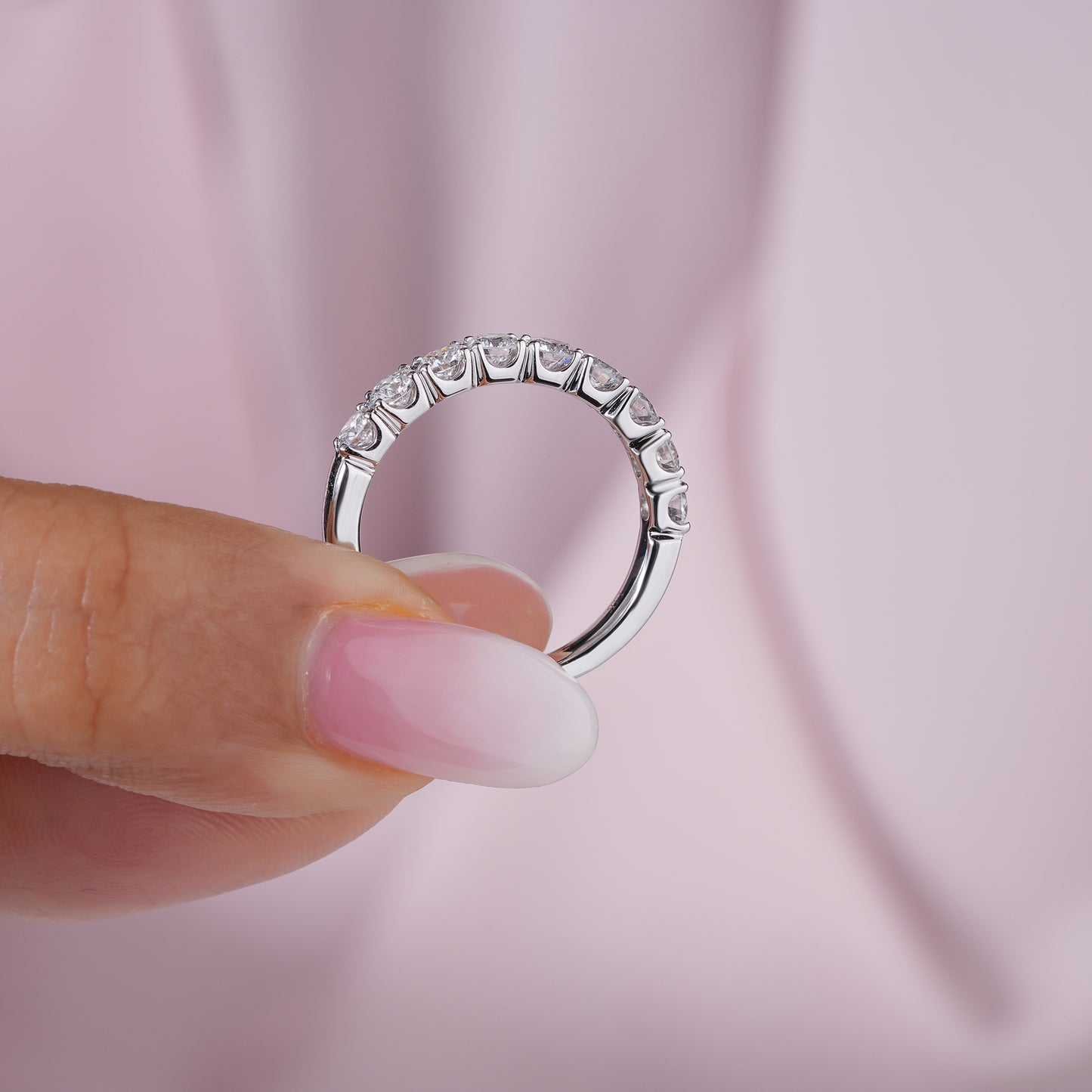 1.0 TCW Round Cut Lab Grown Diamond Half Eternity Wedding Band