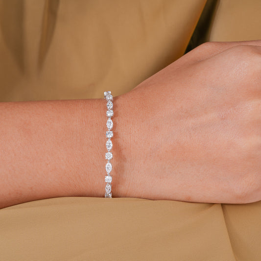Marquise-Round Multi Cut Lab Grown Diamond Tennis Bracelet