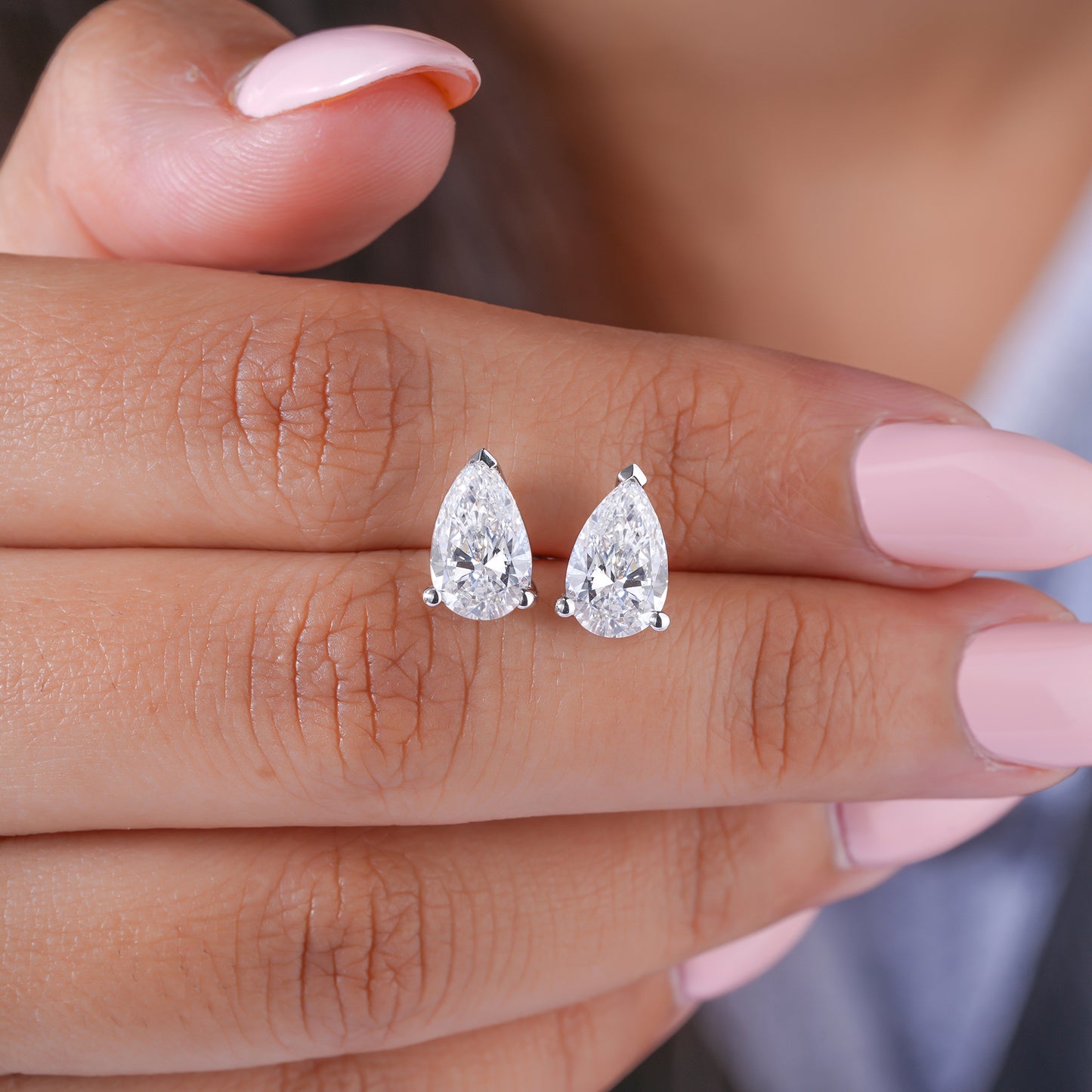 2.00 TCW Pear Cut Lab Grown Diamond Stud Earrings