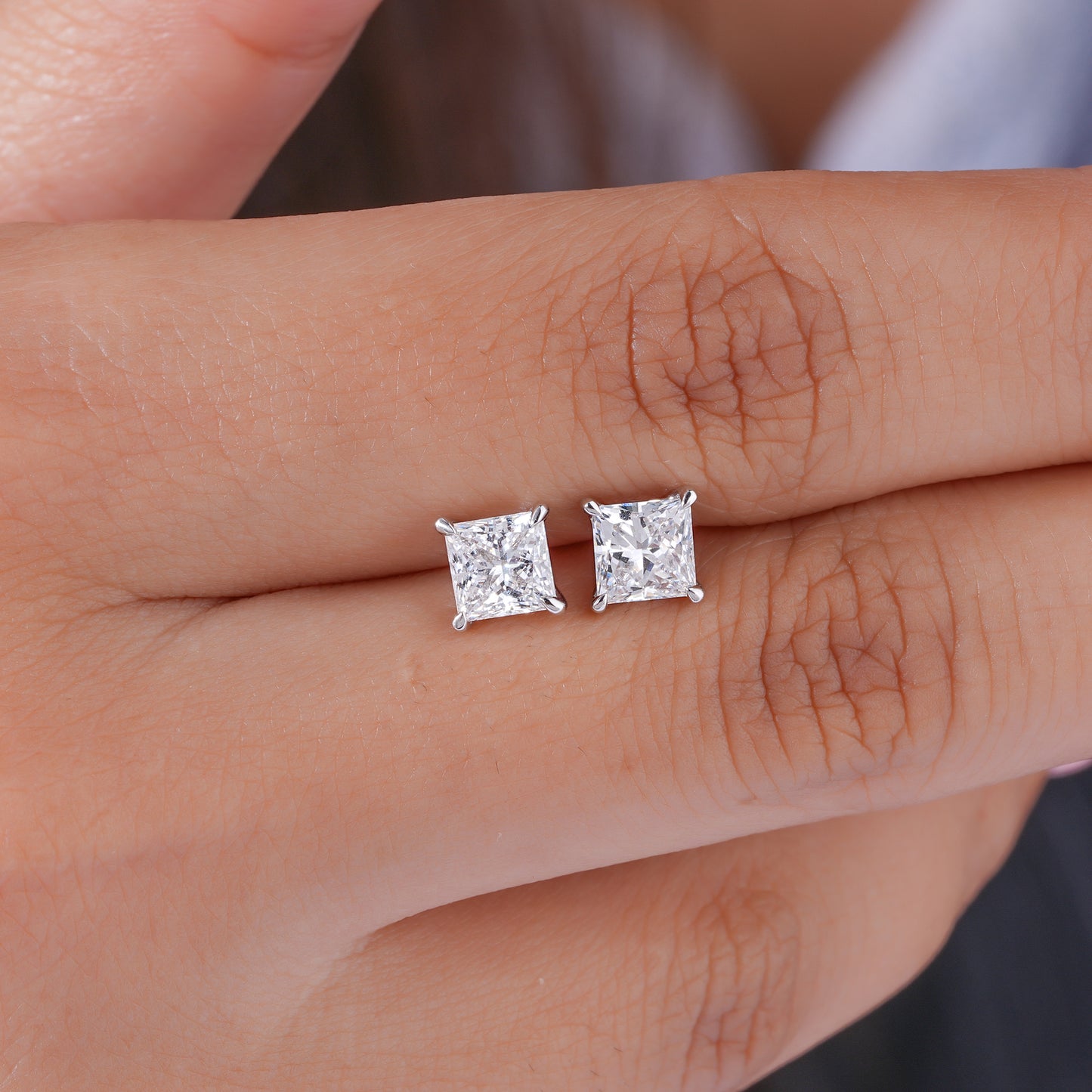 1.20 TCW Lab Grown Diamond Princess Cut Stud Earrings