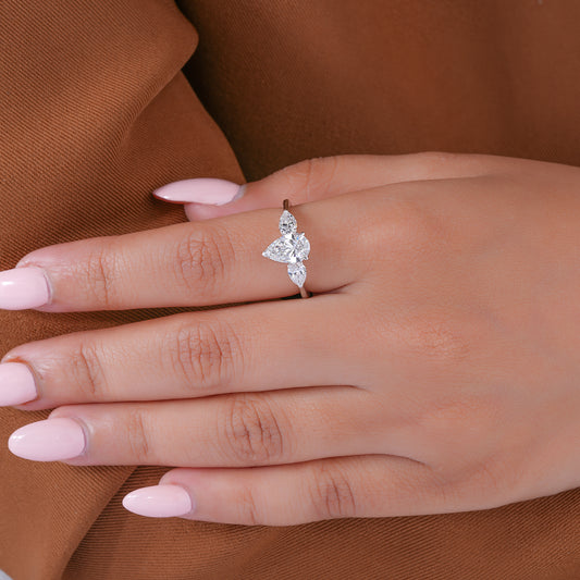 1.00 Carat Pear (Teardrop) Three Stone Pave Setting Luxury Engagement Ring