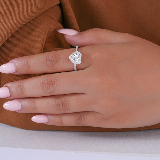 1.00 CT Heart Cut Lab Grown Diamond Halo Pave Romantic Engagement Ring