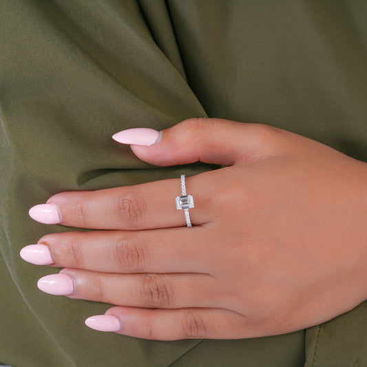 1.0 Carat Emerald Diamond Ring Petite Pave & Hidden Halo Engagement Ring