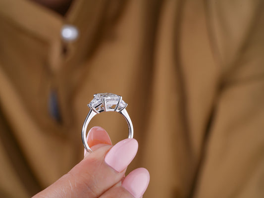 3.00 CT Emerald Cut Three Stone Art Deco Style Engagement Ring