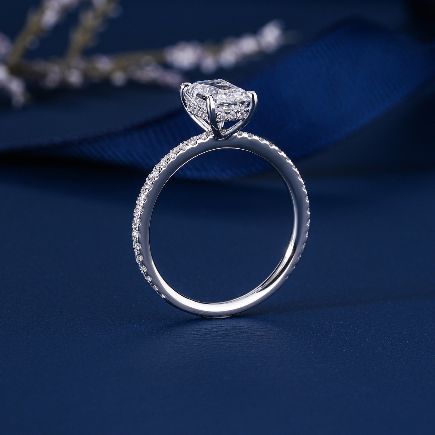 1.50 ct Emerald Cut Lab Grown Diamond Pave Setting Bridal Engagement Ring