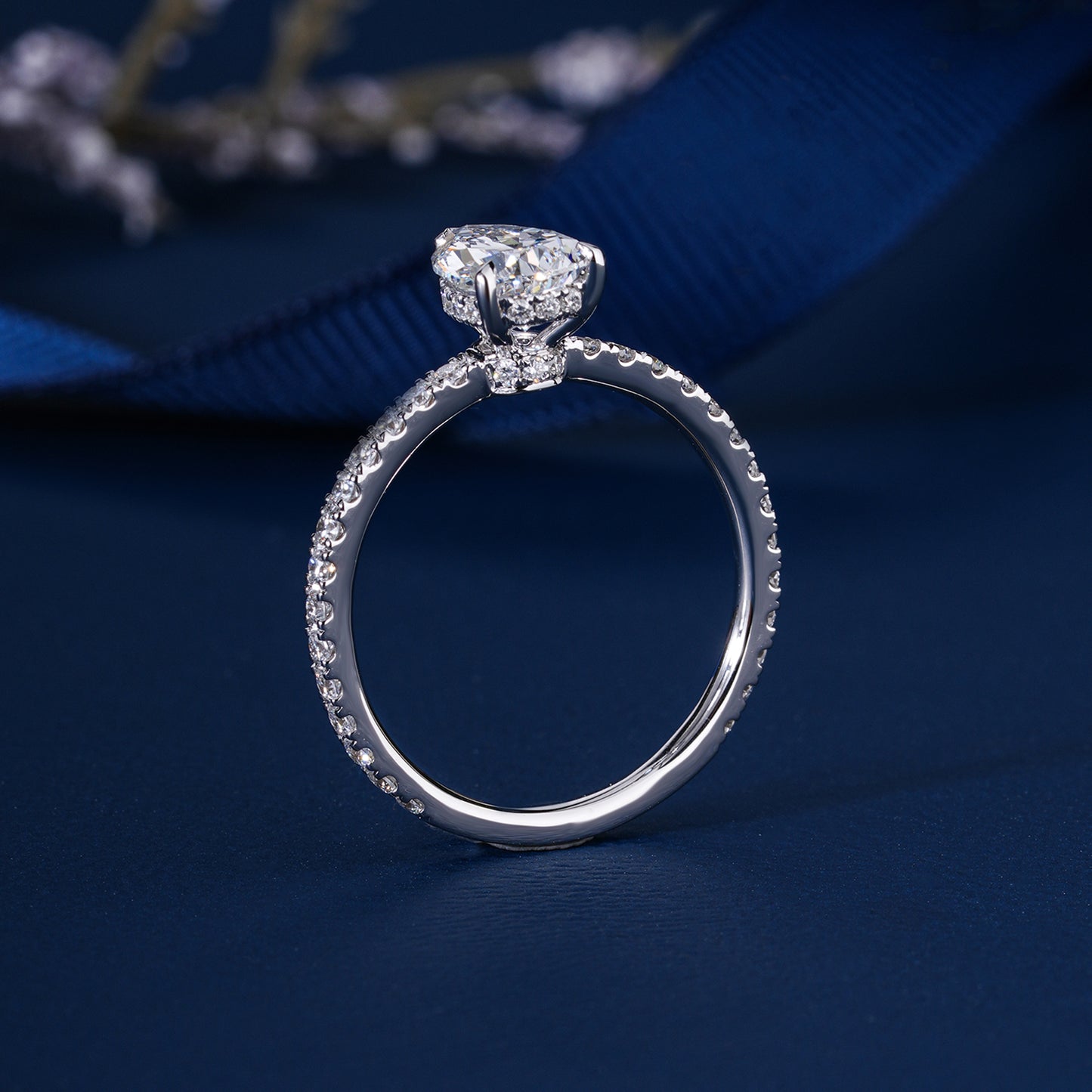 1.00 CT Pear Cut Lab Grown Diamond Pave Engagement Ring