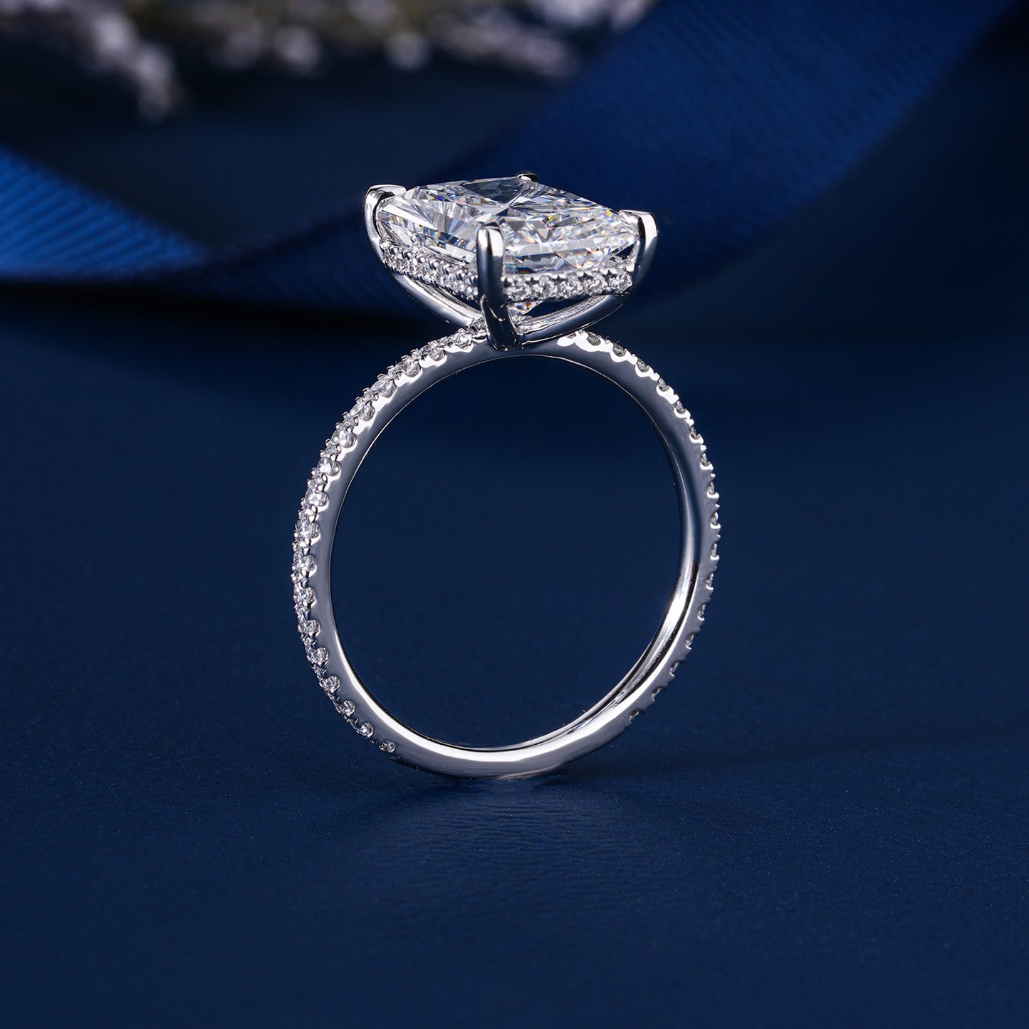 4.00 Carat Radiant Cut Diamond Ring Hidden Halo Elongated Engagement Ring