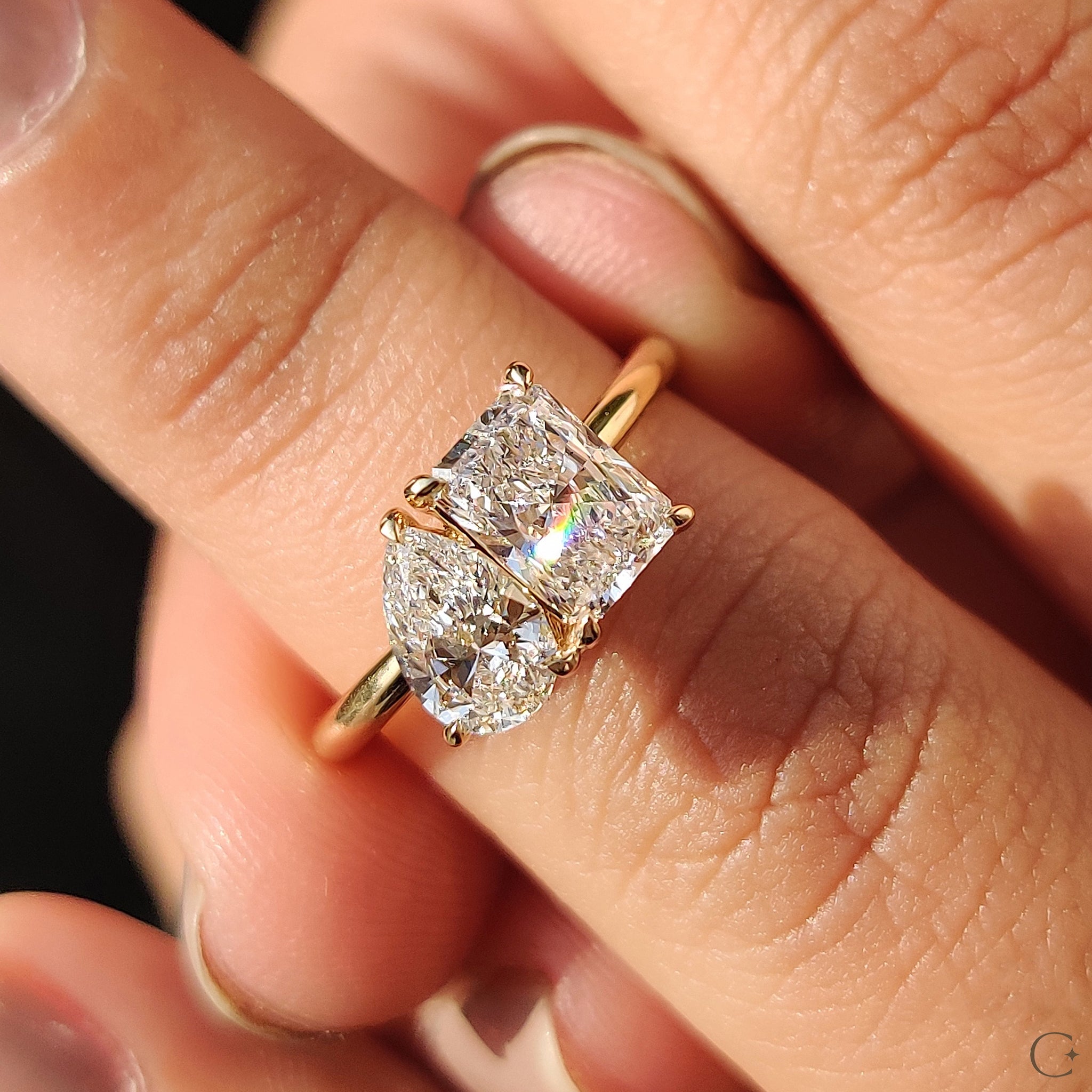 2 Stone Engagement Ring With Pear And Radiant Diamond