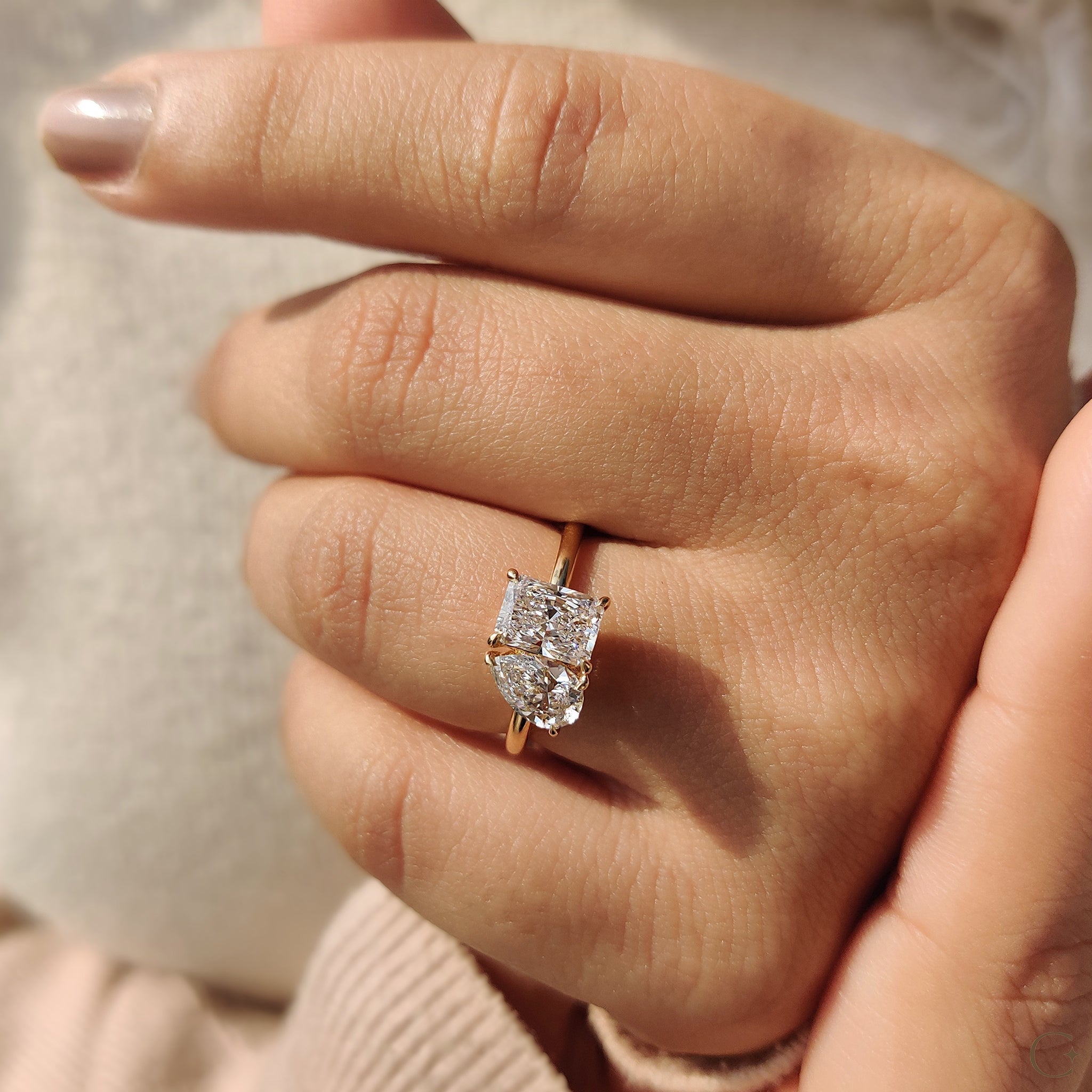 2 Stone Engagement Ring With Pear And Radiant Diamond