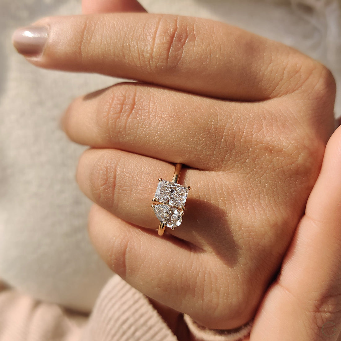 2 Stone Engagement Ring With Pear And Radiant Diamond