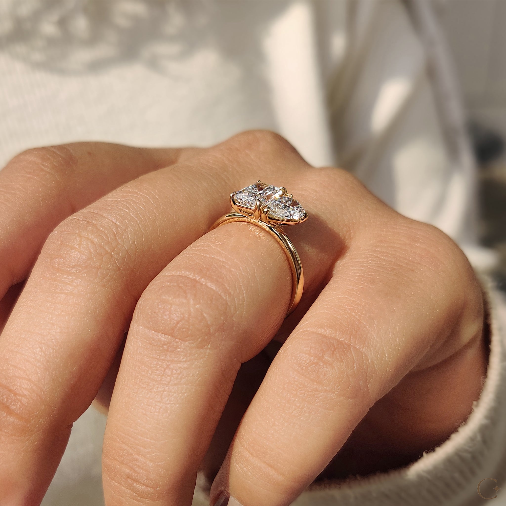 2 Stone Engagement Ring With Pear And Radiant Diamond