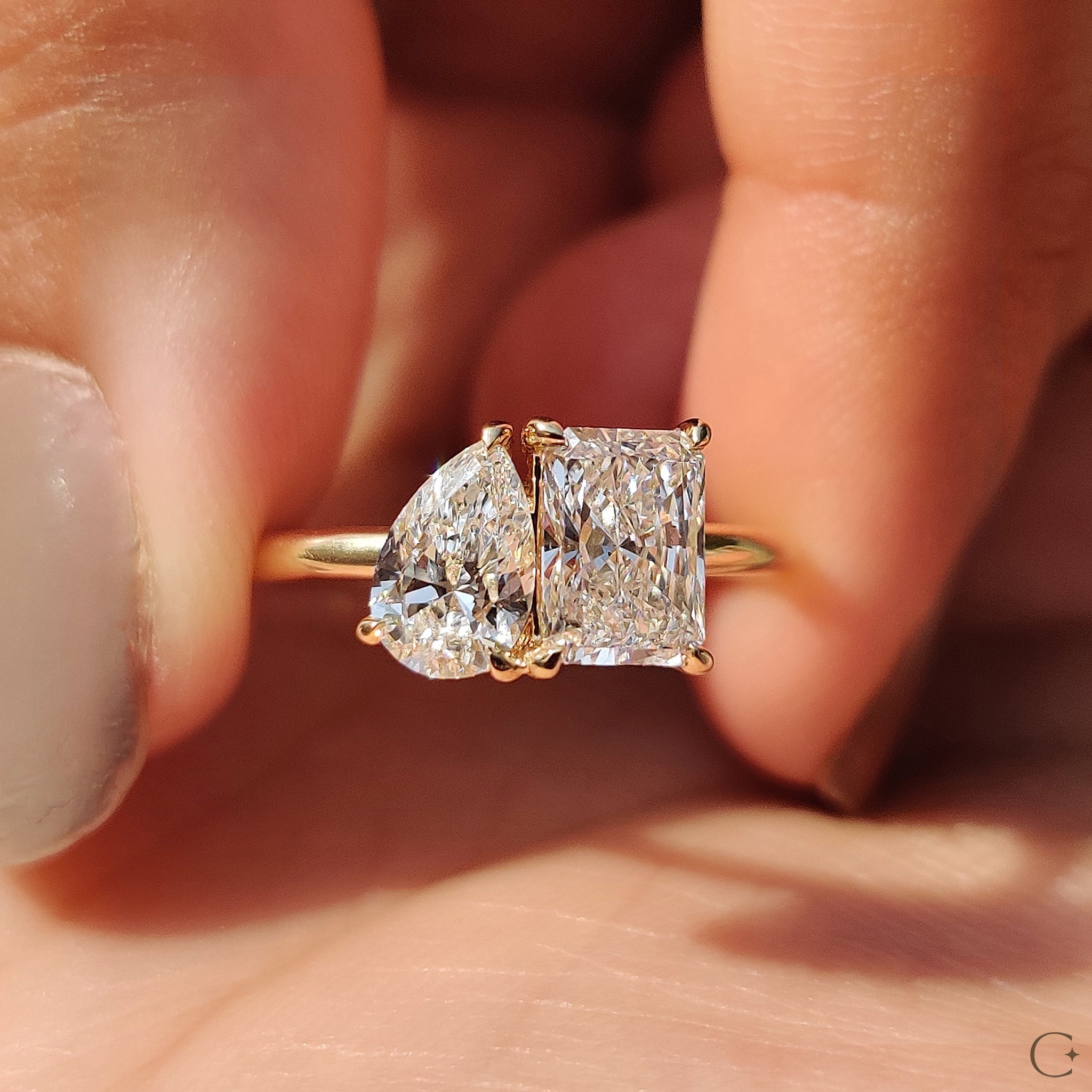 2 Stone Engagement Ring With Pear And Radiant Diamond