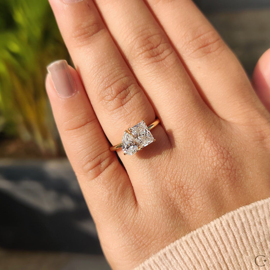 2 Stone Engagement Ring With Pear And Radiant Diamond