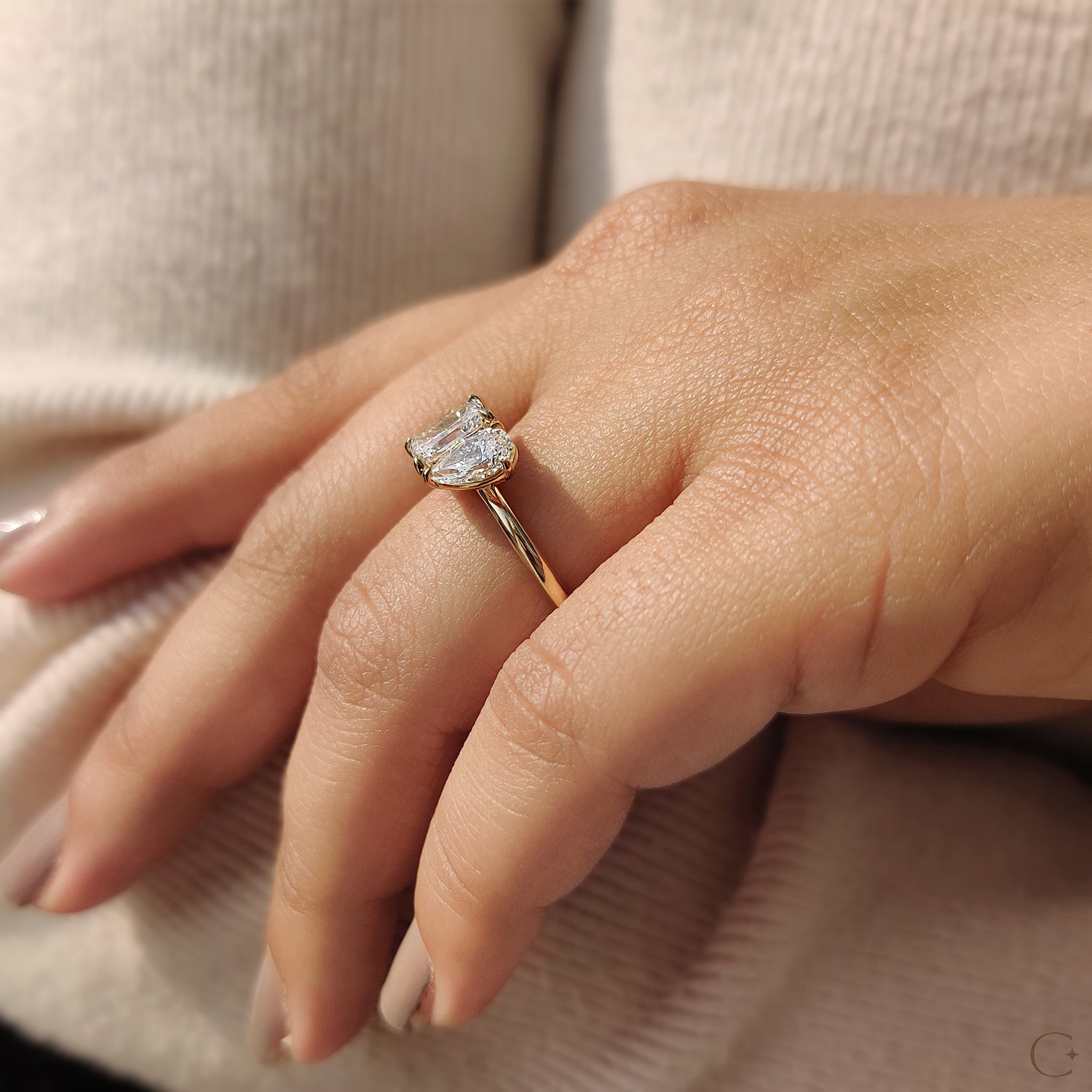 2 Stone Engagement Ring With Pear And Radiant Diamond