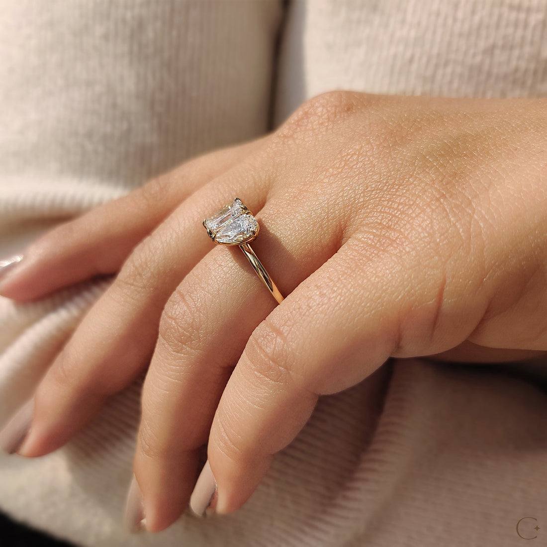 2 Stone Engagement Ring With Pear And Radiant Diamond