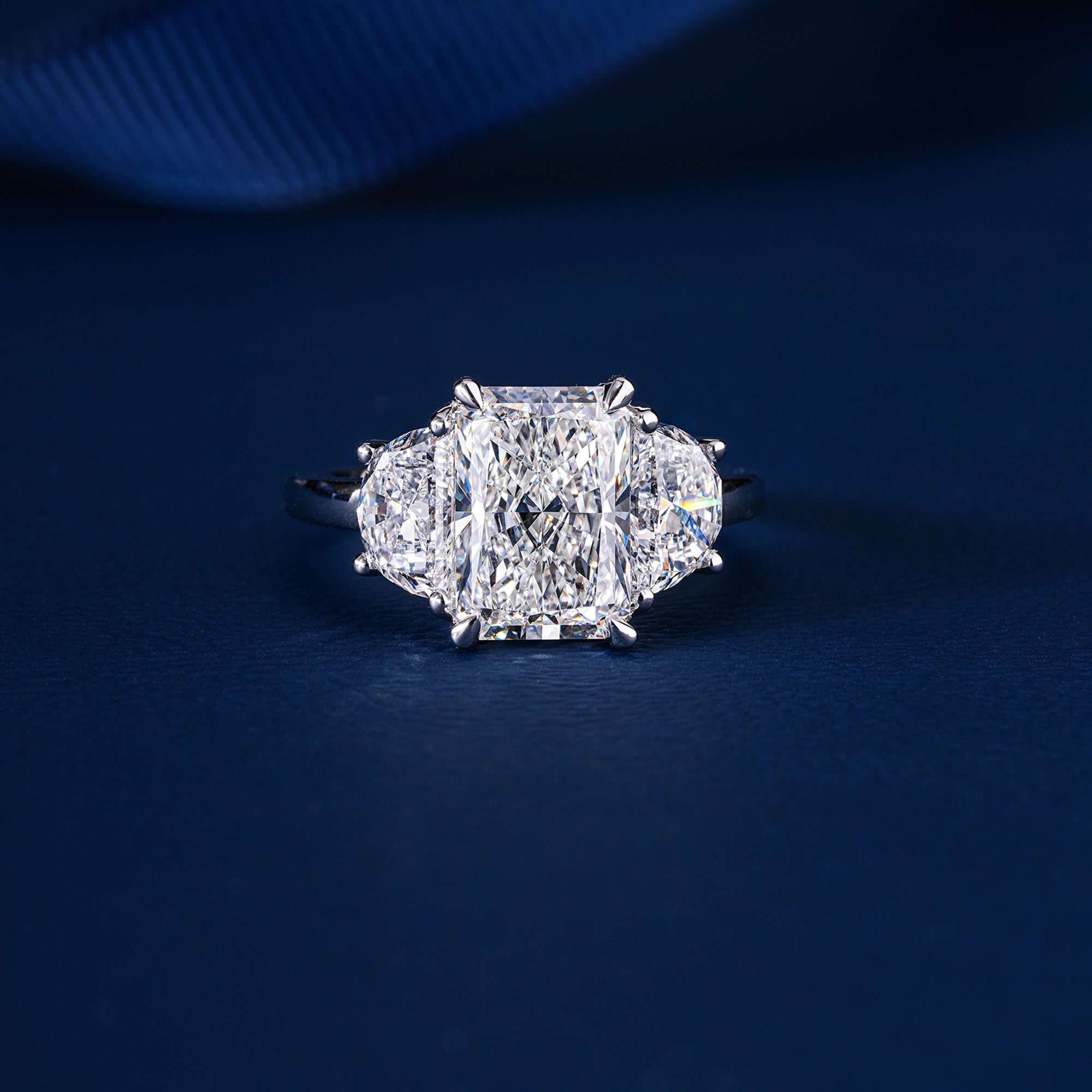 3.10 ct Radiant Cut Lab Grown Diamond Trilogy Half moon Stone Ring