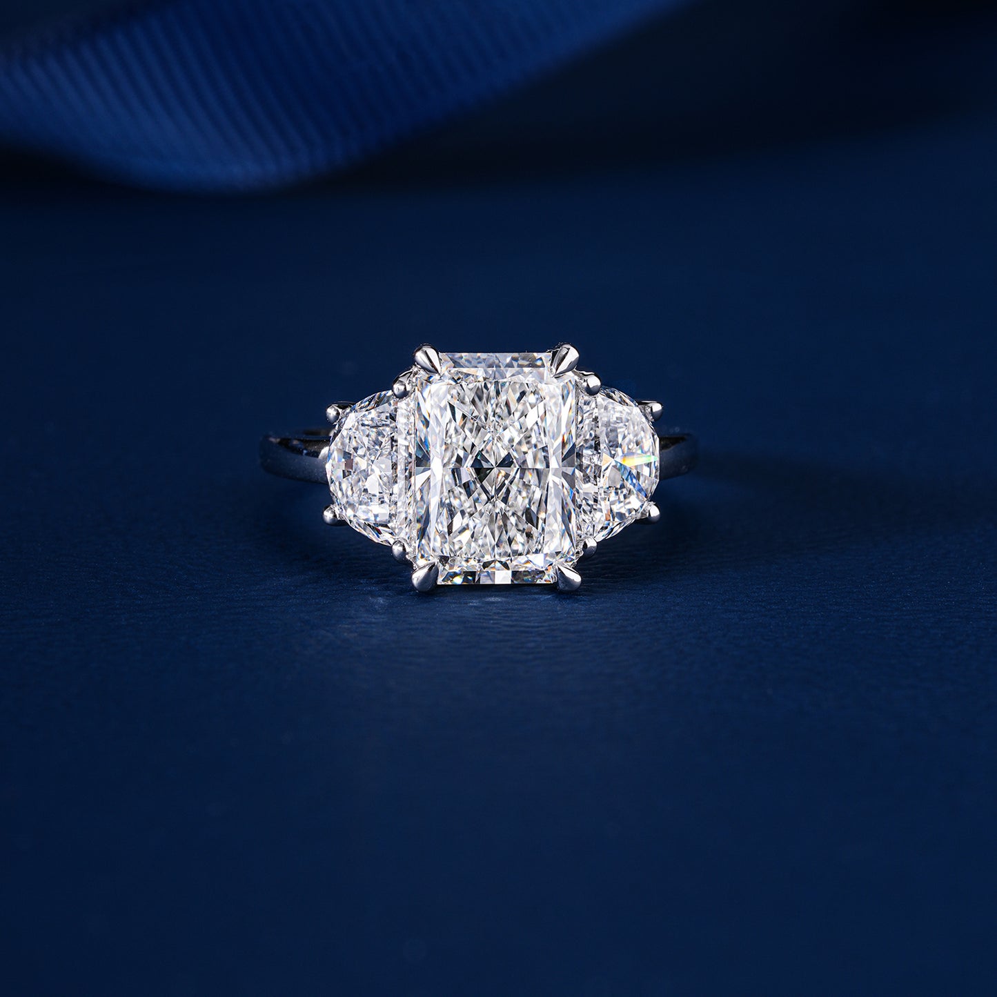 3.00 ct Radiant Cut Lab Grown Diamond Trilogy Half moon Stone Ring