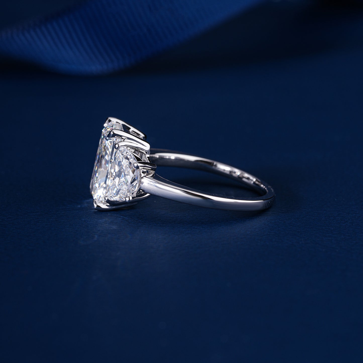 3.00 ct Radiant Cut Lab Grown Diamond Trilogy Half moon Stone Ring
