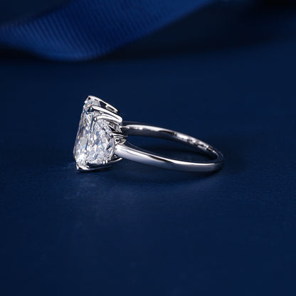 3.00 ct Radiant Cut Lab Grown Diamond Trilogy Half moon Stone Ring