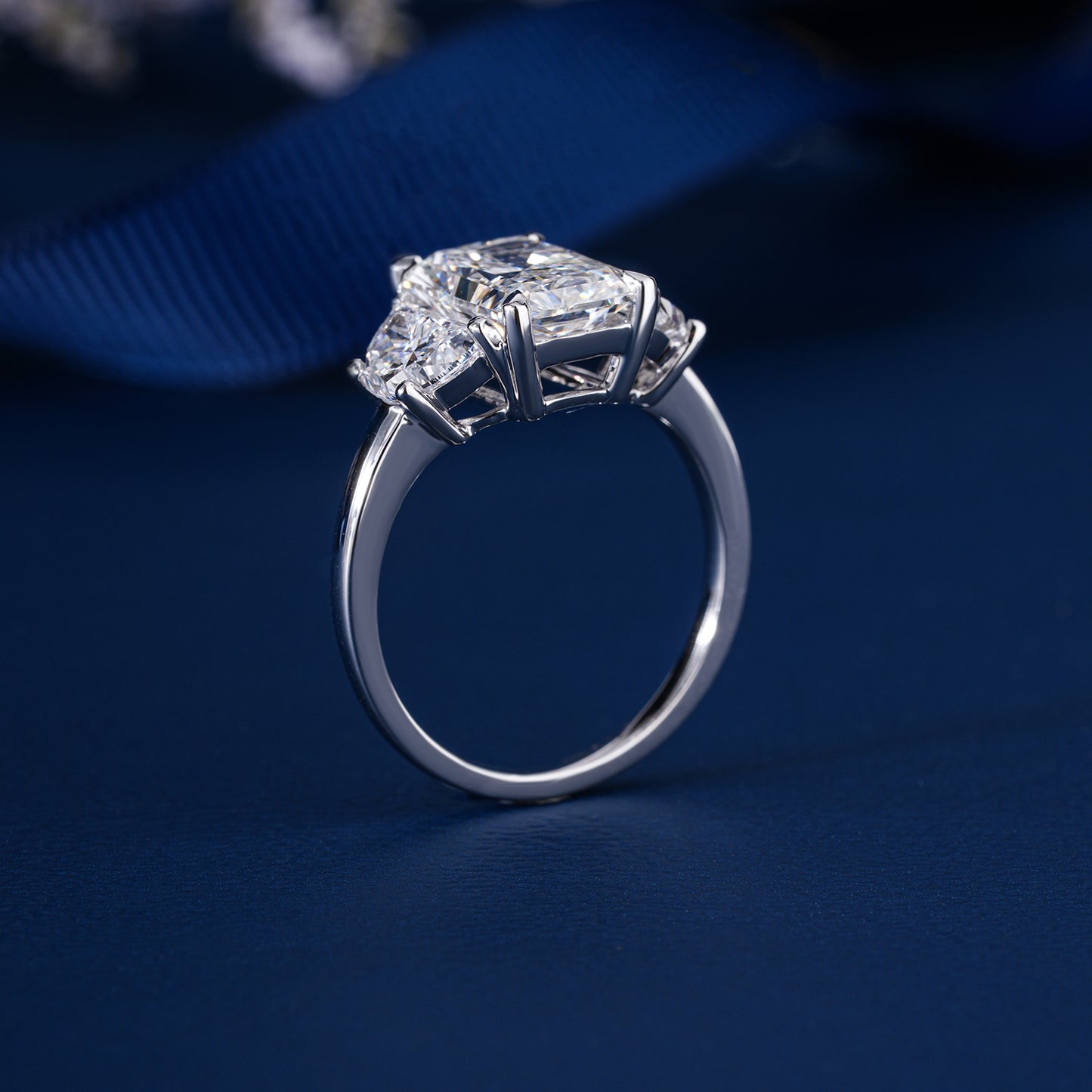 3.00 ct Radiant Cut Lab Grown Diamond Trilogy Half moon Stone Ring