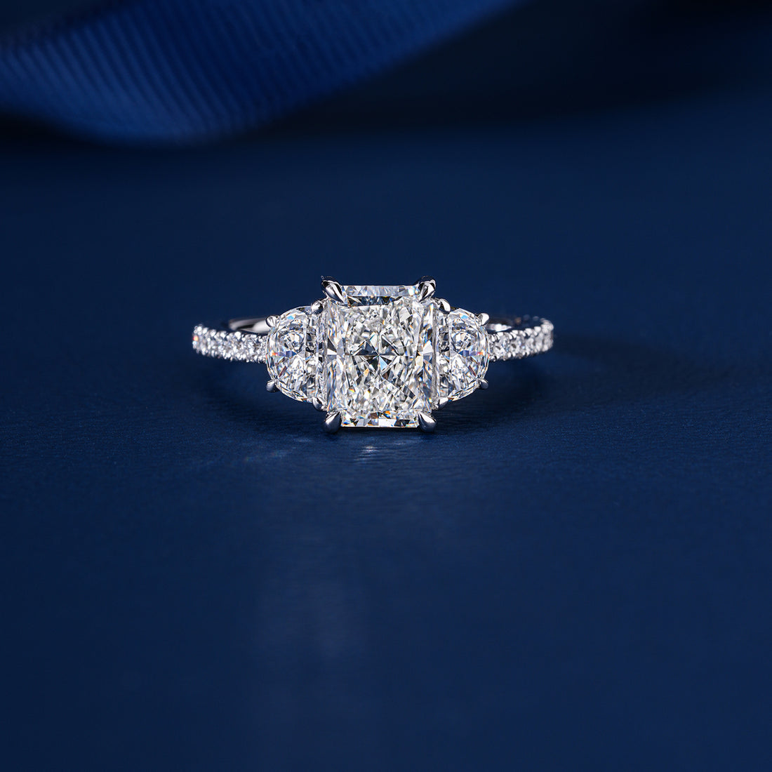 1.50 Ct Radiant Cut Lab Grown Diamond Three Stone Ring