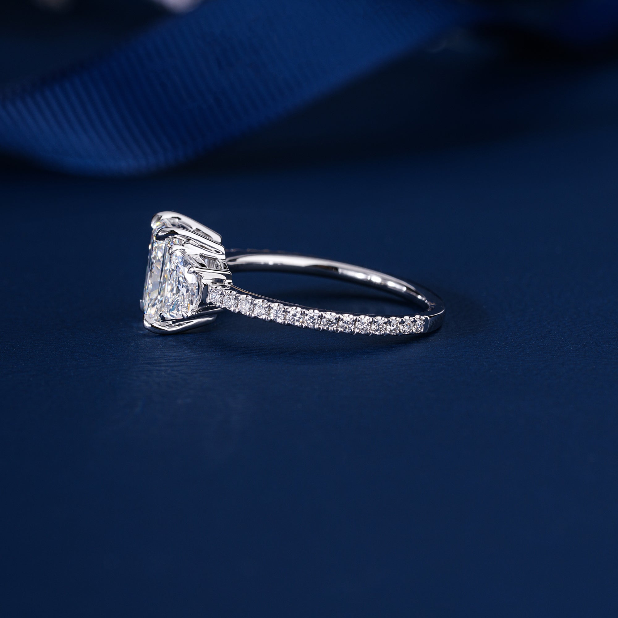 1.50 Ct Radiant Cut Lab Grown Diamond Three Stone Ring