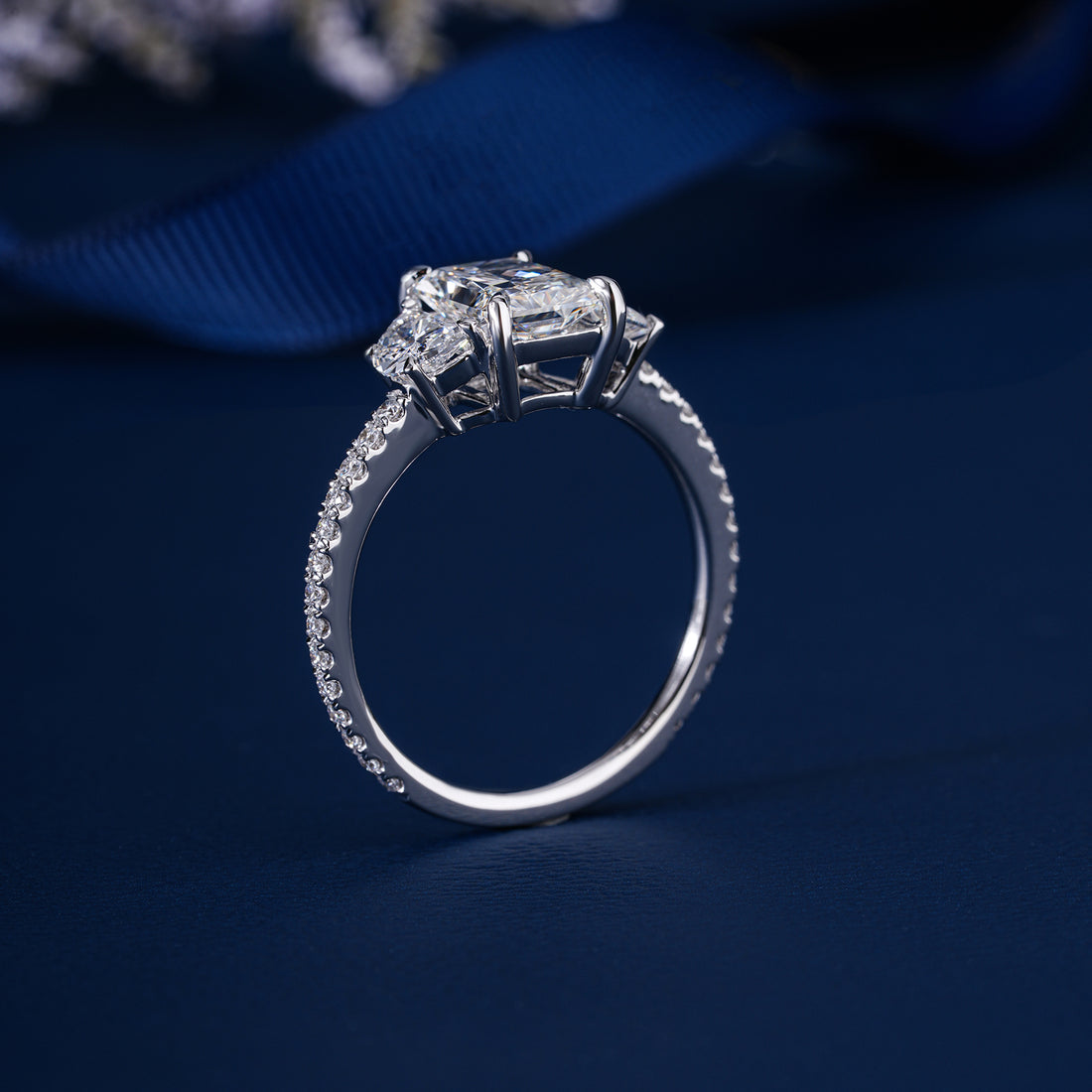 1.50 Ct Radiant Cut Lab Grown Diamond Three Stone Ring