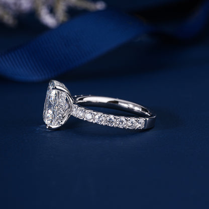 3.00 ct Cushion Cut Lab Grown Diamond Graduated Pave Band Engagement Ring