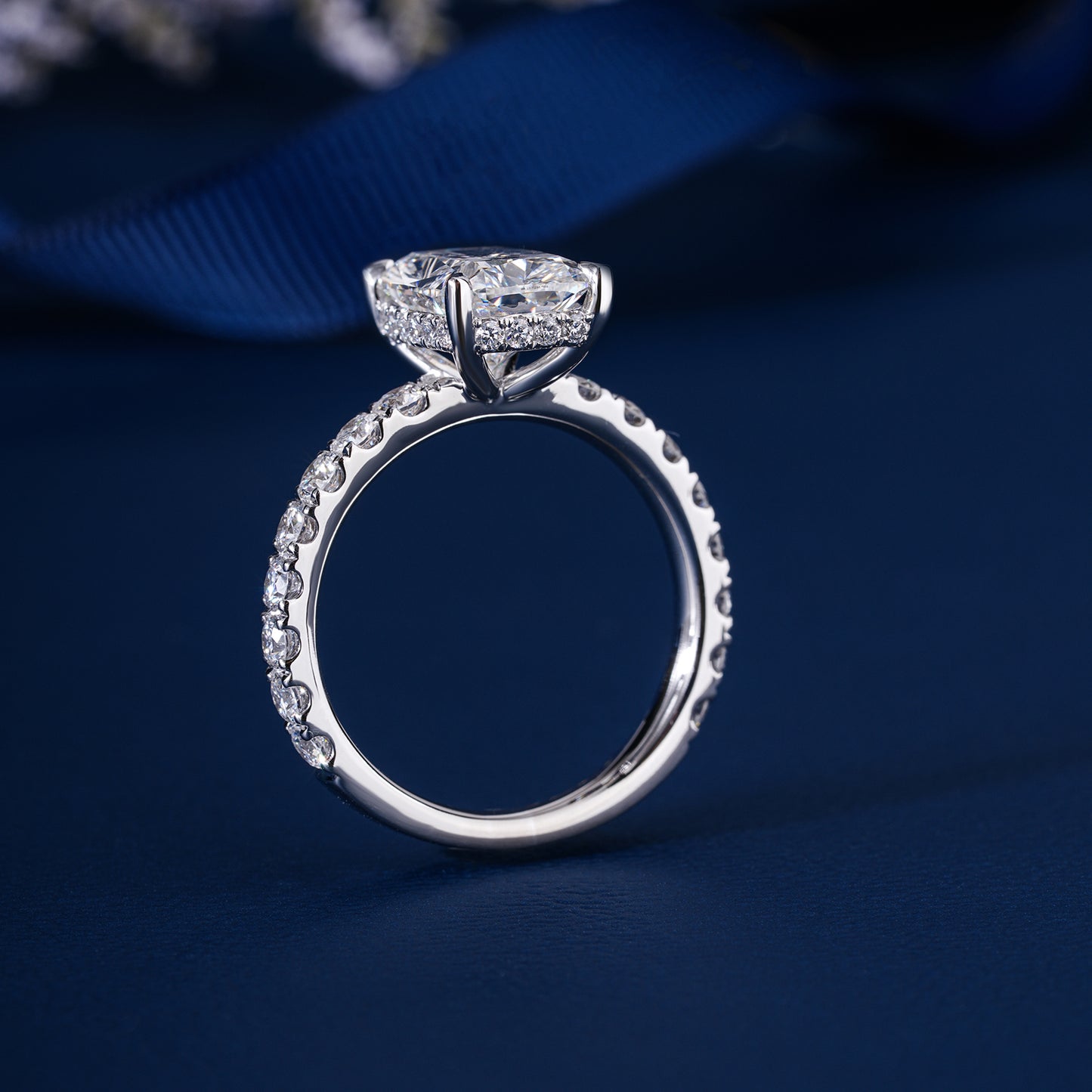 3.00 ct Cushion Cut Lab Grown Diamond Graduated Pave Band Engagement Ring