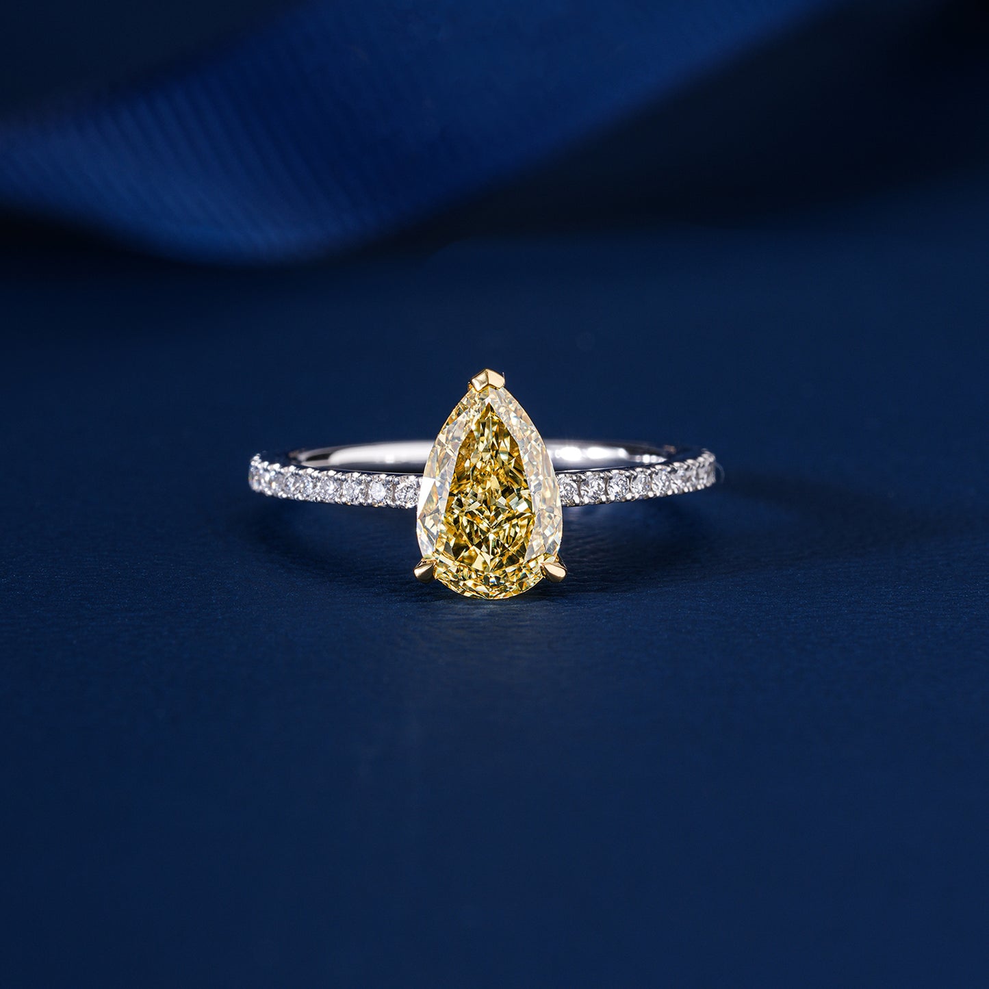 2.00 CT Pear Yellow Diamond Lab Grown Diamond Pave Set  Engagement Ring