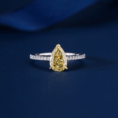 2.00 CT Pear Yellow Diamond Lab Grown Diamond Pave Set  Engagement Ring