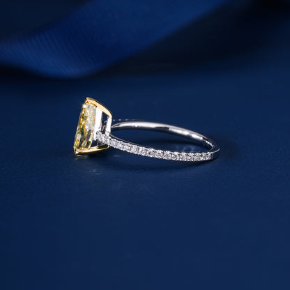 2.00 CT Pear Yellow Diamond Lab Grown Diamond Pave Set  Engagement Ring