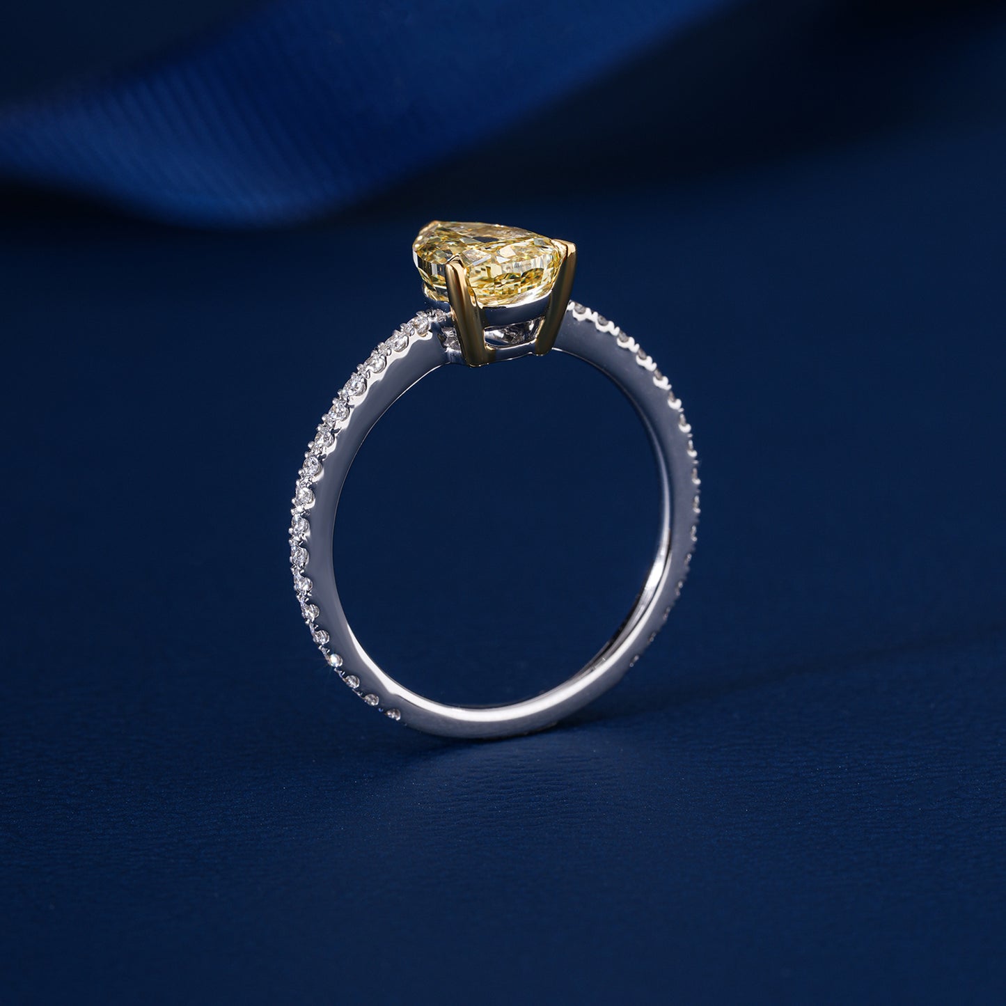 2.00 CT Pear Yellow Diamond Lab Grown Diamond Pave Set  Engagement Ring