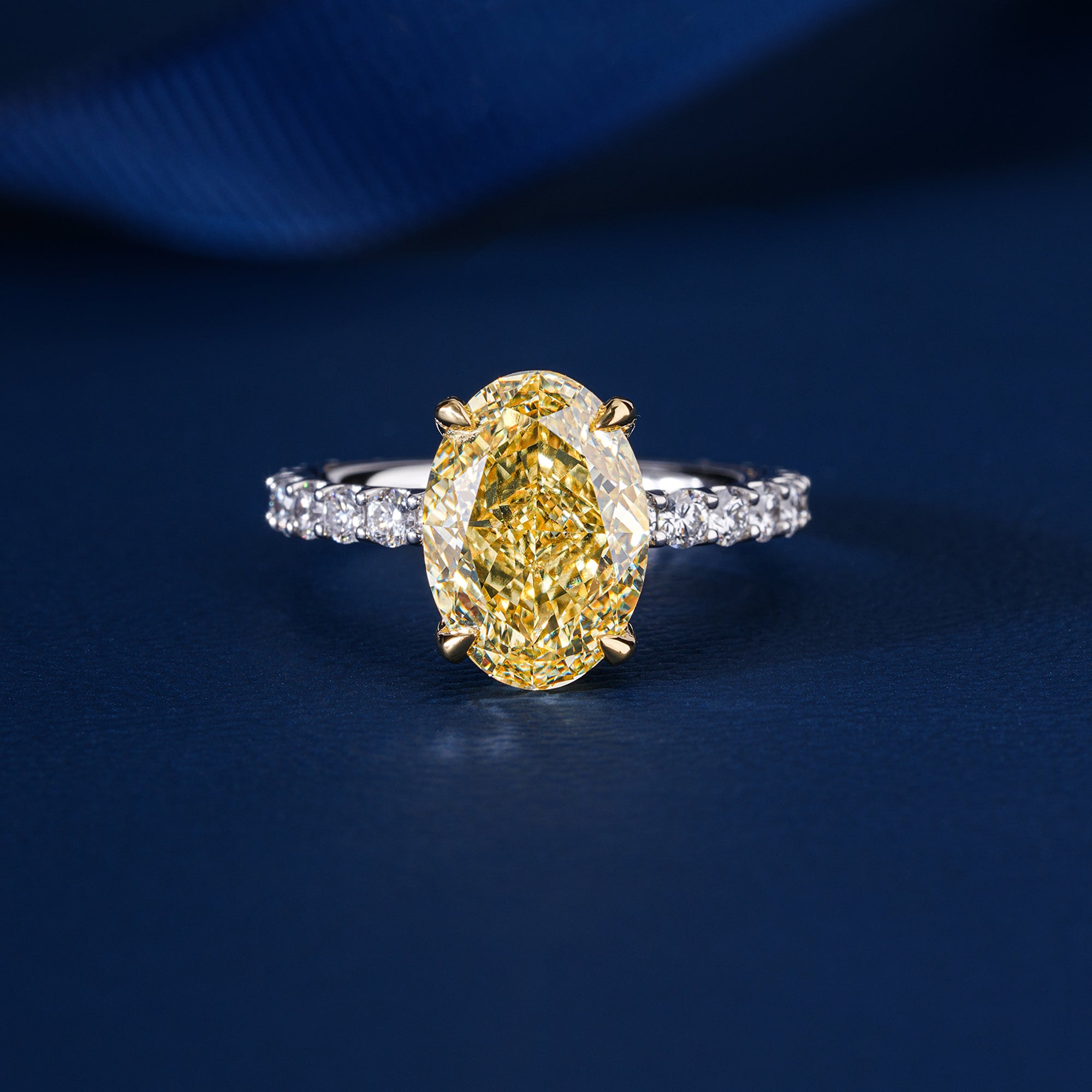 4.50 Ct Oval Cut Yellow Center Stone with Pave Diamond Ring