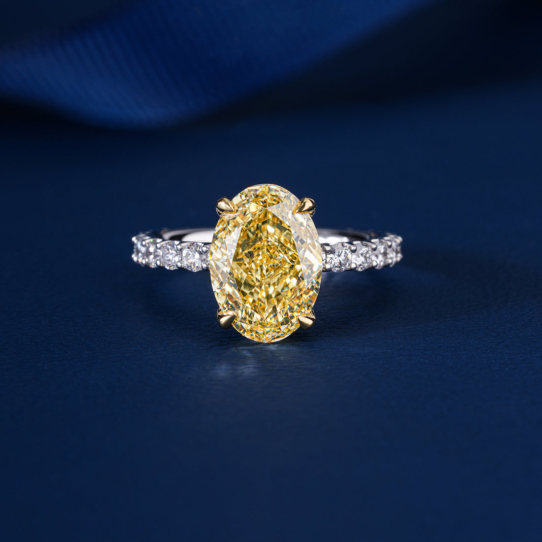 4.50 Ct Oval Cut Yellow Center Stone with Pave Diamond Ring