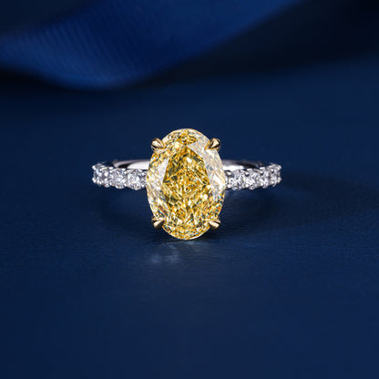 4.50 Ct Oval Cut Yellow Center Stone with Pave Diamond Ring