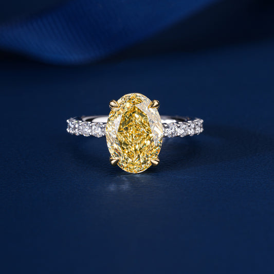 4.50 Ct Oval Cut Yellow Center Stone with Pave Diamond Ring