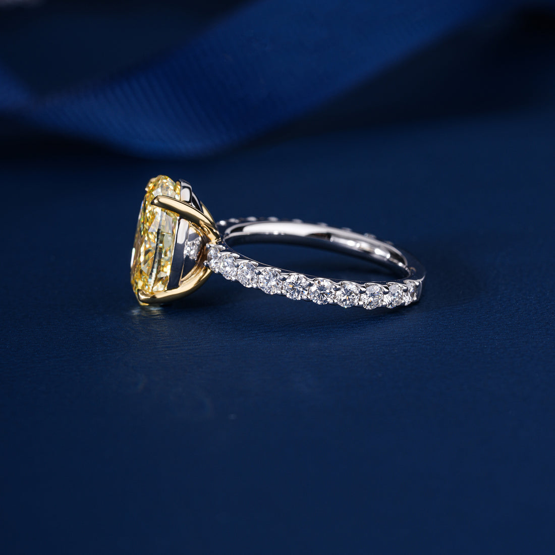 4.50 Ct Oval Cut Yellow Center Stone with Pave Diamond Ring