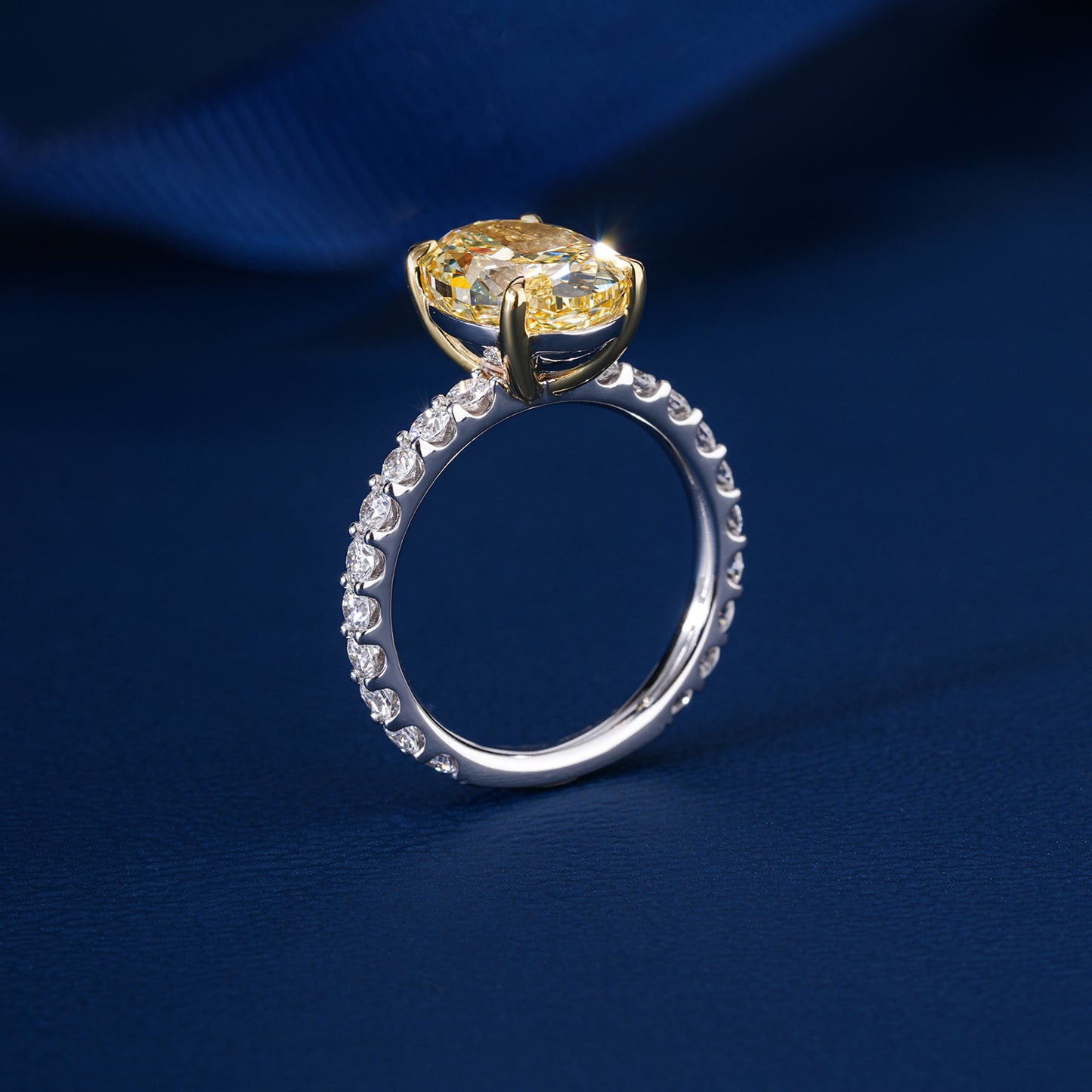 4.50 Ct Oval Cut Yellow Center Stone with Pave Diamond Ring