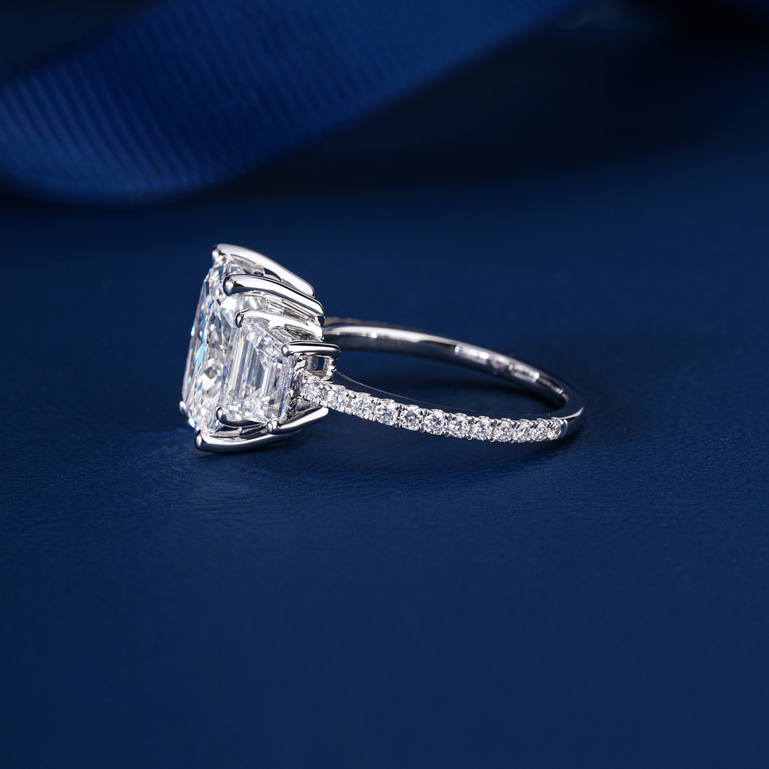 4.00 Ct Cushion Cut Lab Grown Diamond Trilogy Engagement Ring