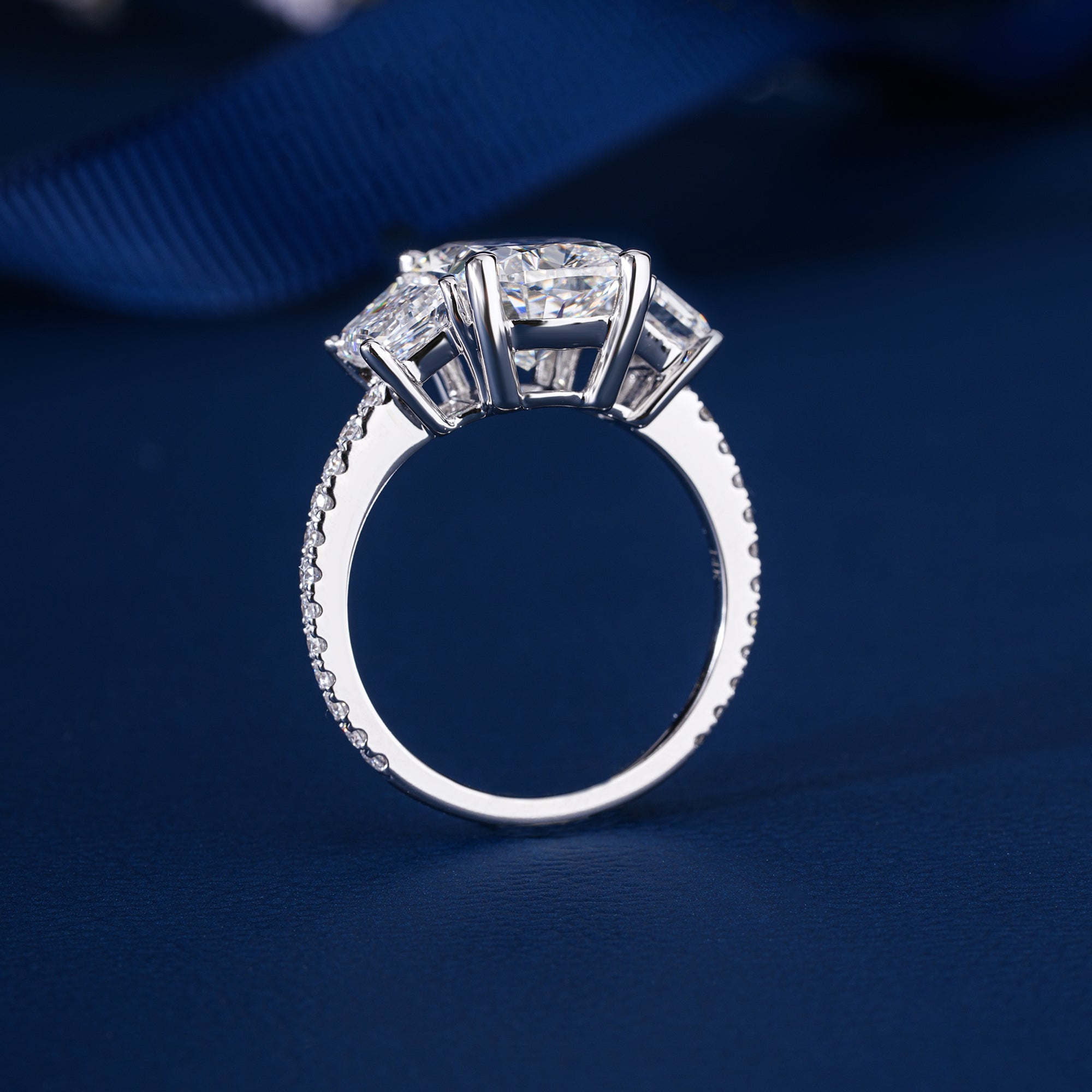 4.00 Ct Cushion Cut Lab Grown Diamond Trilogy Engagement Ring