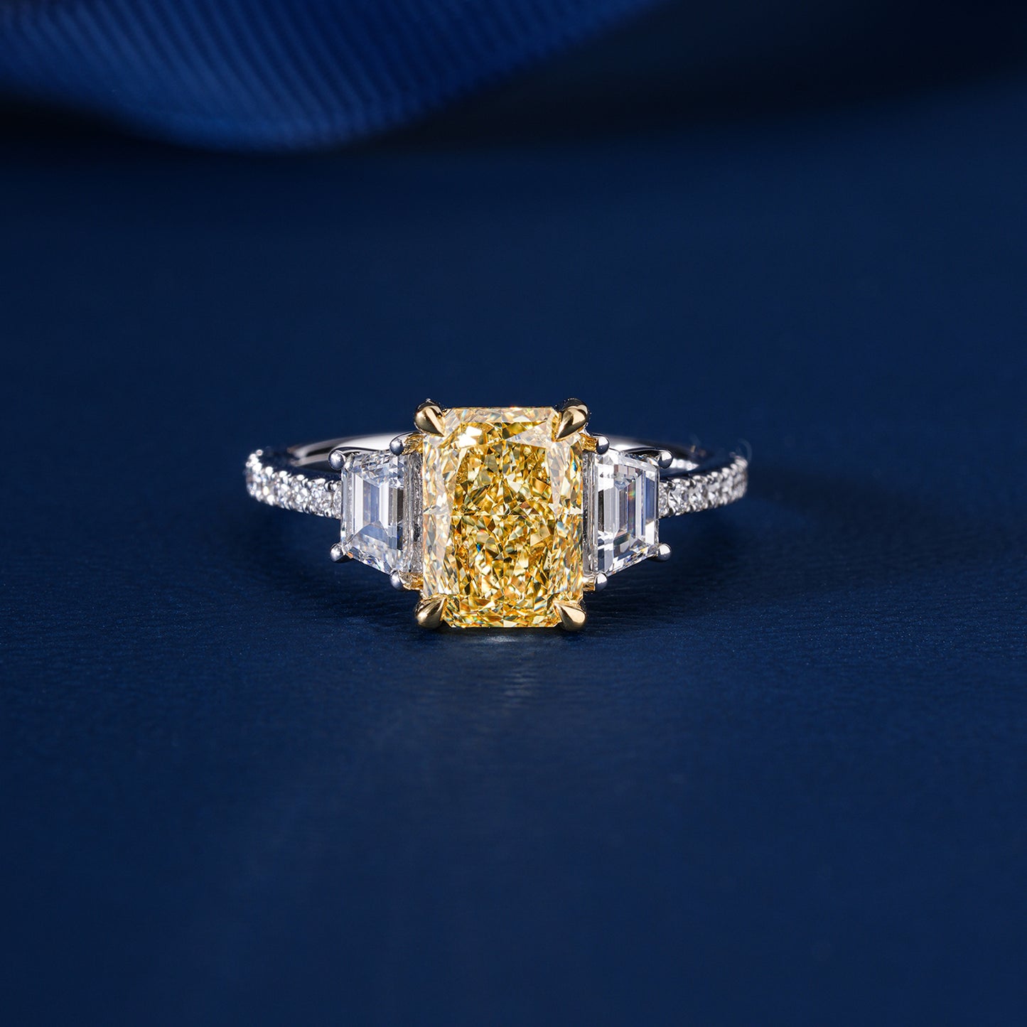 2.00 CT Yellow Radiant Cut Trapezoid Side Diamonds With Pave Engagement Ring