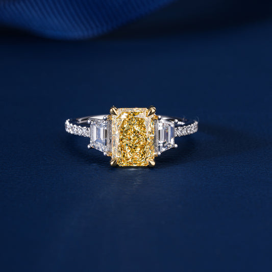 2.00 CT Yellow Radiant Cut Trapezoid Side Diamonds With Pave Engagement Ring